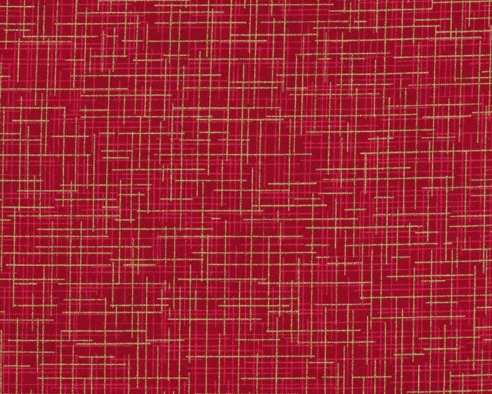 Patchworkstoff QUILTERS LINEN METALLIC, Karo-Schraffur, rot-gold metallic