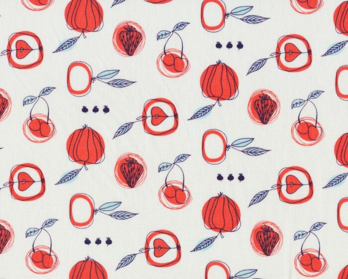 Patchworkstoff FRUIT STAND, freche Früchte, dunkles aprikot-gebrochenes weiß
