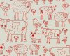 Patchworkstoff "Farm" mit Bauernhof-Tieren, natur-dunkelrot