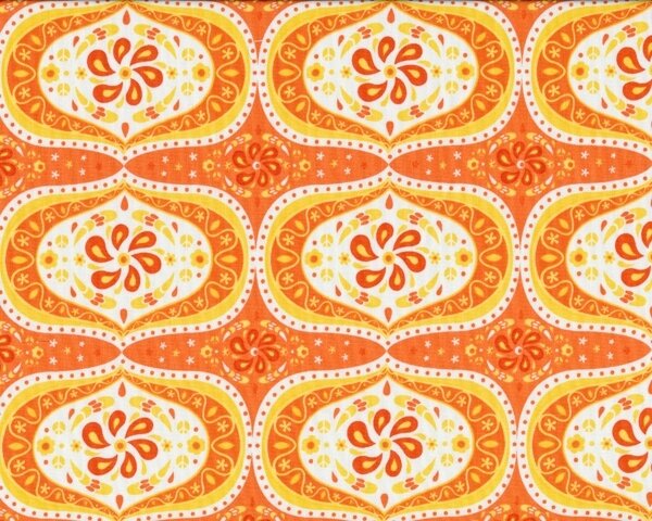 Patchworkstoff FOLKLORE, Wirbel-Blüten-Ornament, orange, Moda Fabrics