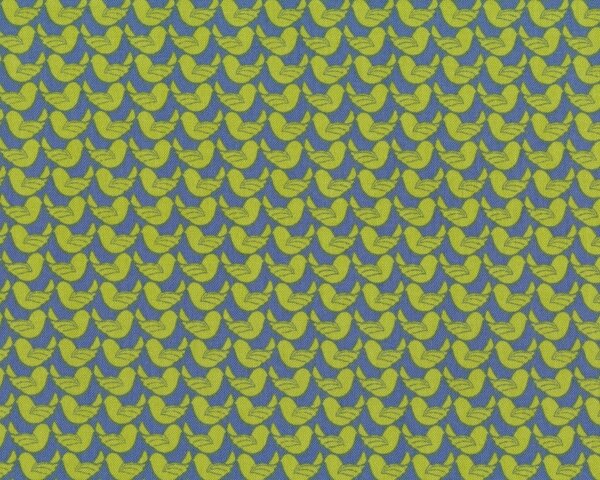 Patchworkstoff PEACE GARDEN, Vogel-Muster, hellgrün-gedecktes blau
