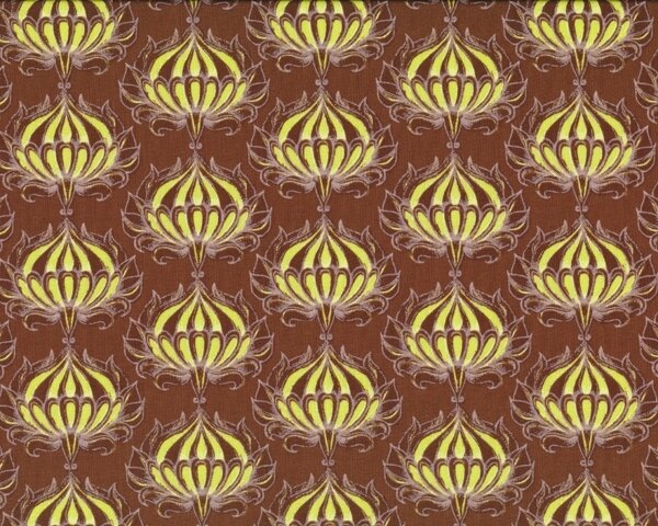 Patchworkstoff STAR FLAKES AND GLITTER, Blütenknospen-Ornamentmuster, braun