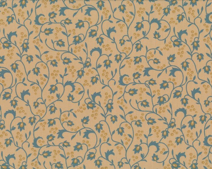 Patchworkstoff STICKS & STONES, rankende Blüten, gedecktes türkis-beige, Moda Fabrics