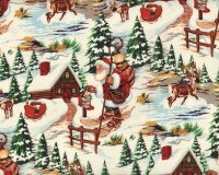 Patchworkstoff CHRISTMAS TIME, Weihnachtsmann auf Ski,...