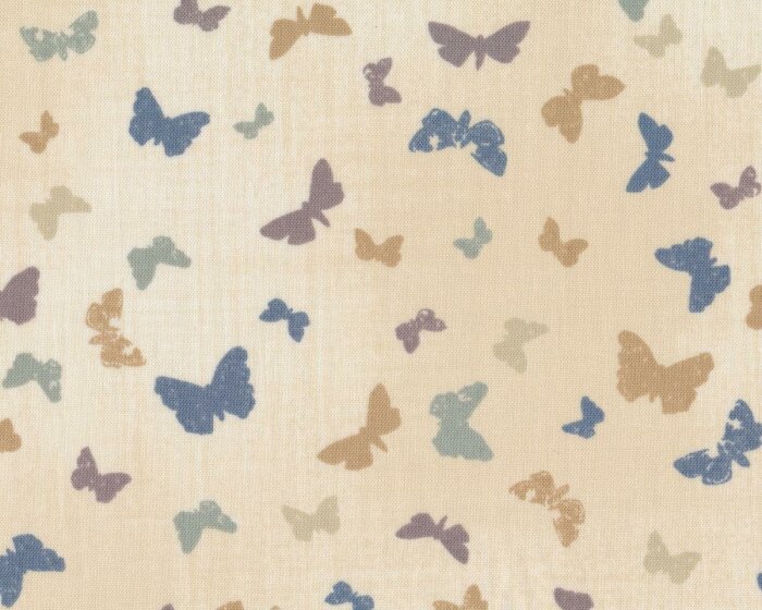 Patchworkstoff A FIELD GUIDE, Schmetterlingsschwarm, cremé-dunkles taubenblau, Moda Fabrics