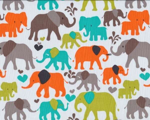 Patchworkstoff ELEPHANT WALK, Elefanten, orange-braun