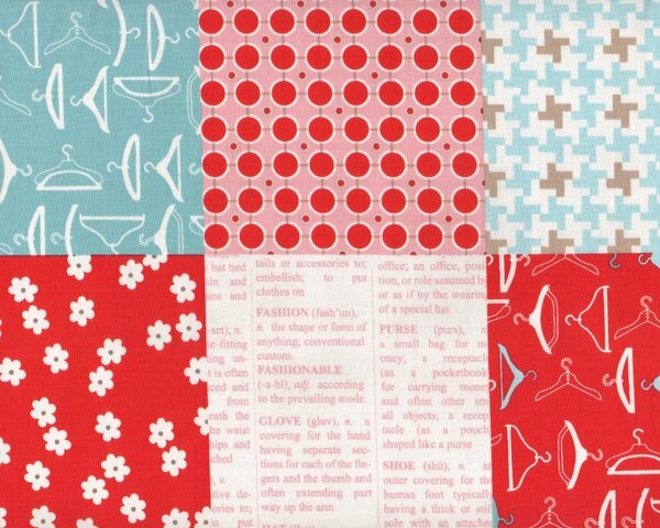 60-cm-Rapport Patchworkstoff MILLIES CLOSET, Mode-Accessoires, rot-natur