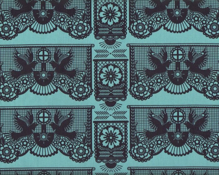 Patchworkstoff PRETTY POTENT, Tauben als Scherenschnitt, marineblau-gedecktes türkis