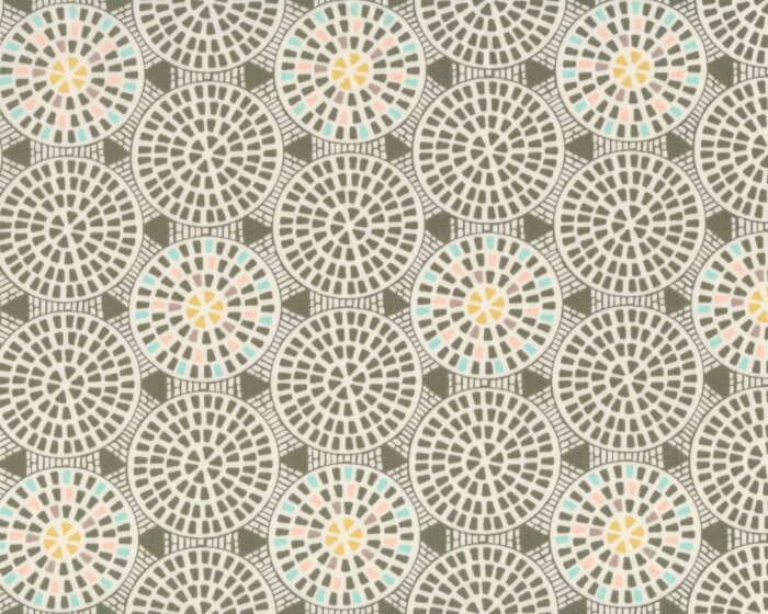 Feiner Popeline-Patchworkstoff DRIFT, Kreis-Mosaik, olivegrau-creme