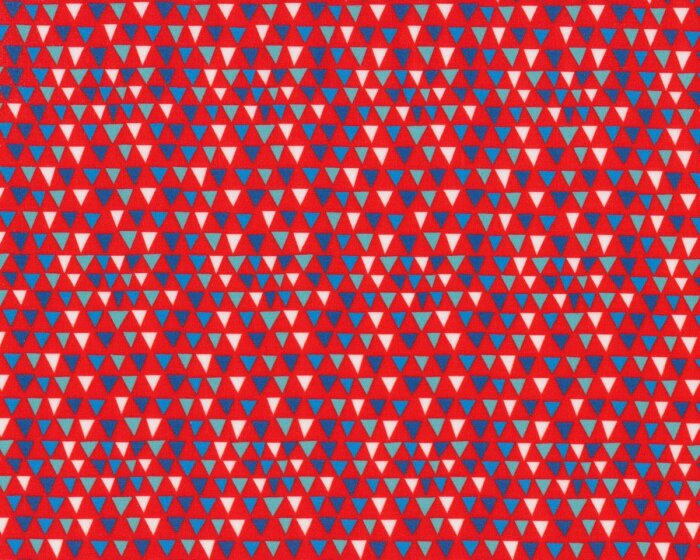 Glatter Baumwollstoff OCEAN TRIANGLE, kleine Dreiecke, rot-petrol
