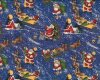 Patchworkstoff CHRISTMAS EVE, Weihnachtsmänner, gedecktes blau