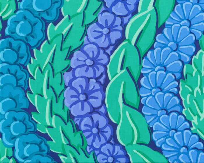 Feiner Patchworkstoff SERPENTINE, Blatt-Girlanden, mintgrün-taubenblau