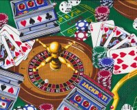 Patchworkstoff GAMES, Poker, dunkelgrün-braun-blau