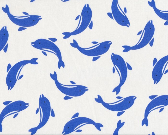 Baumwollstoff OCCÈAN, Delfine, weiß-blau