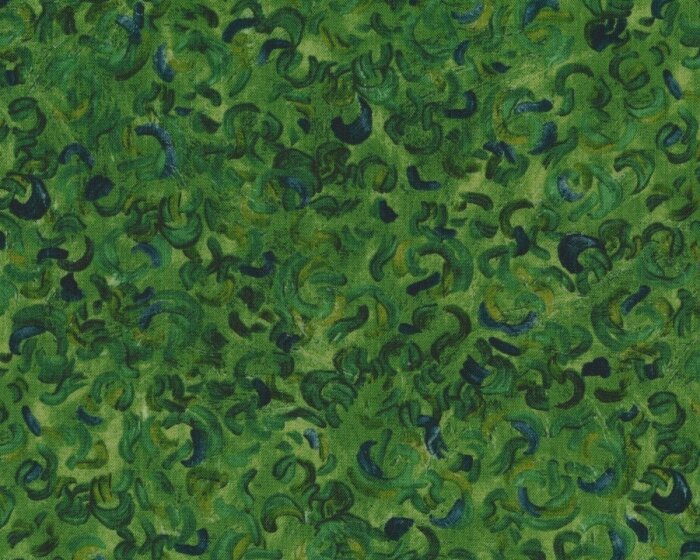 Patchworkstoff VINCENT VAN GOGH, Blick auf Auvers, Kringel-Vordergrund, grasgrün-moosgrün