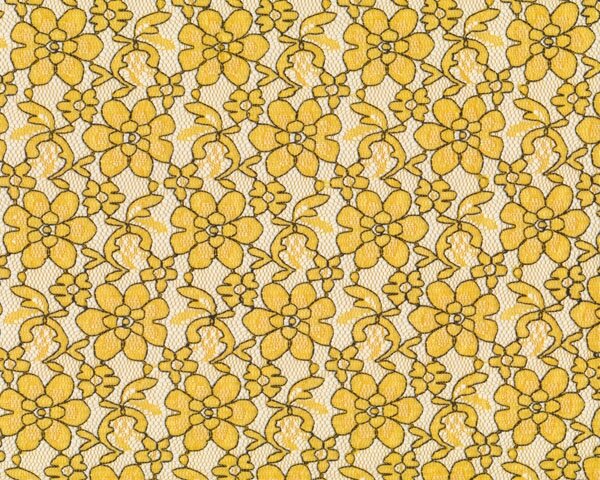 Feine Tüllspitze CARMEN mit umrahmten Blüten, maisgelb