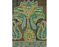 Baumwoll-Seidengewebe mit einseitiger Bordüren-Stickerei, kariert, helles rotbraun-grünblau