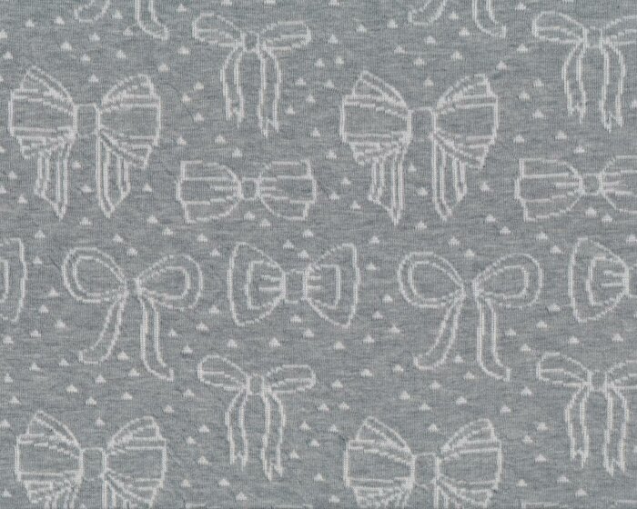 Leichter Bio-Jacquard-Strick BOW PARADE, Schleifen, grau meliert-weiß