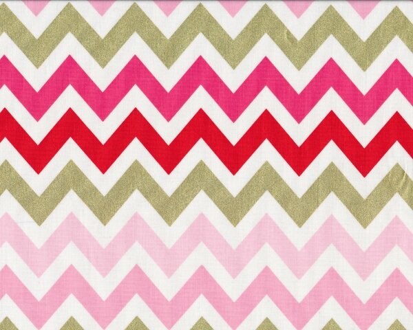 Patchworkstoff REMIX, breite Chevron-Zacken, rosa-weiß-gold