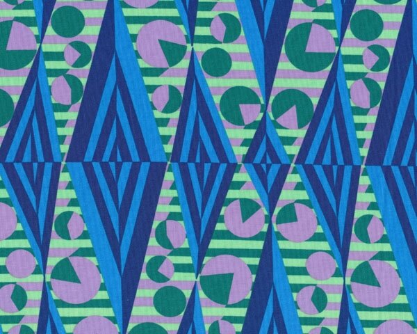 Patchworkstoff HAPI GLOW, Zacken-Kreise-Muster, aqua-helllila-hellgrün