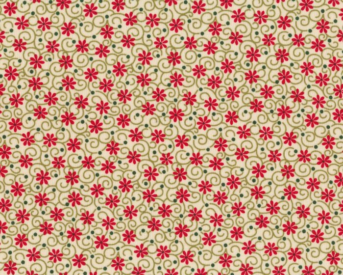 Patchworkstoff ALWAYS THE SEASON, Blümchen-Ranken, hellbeige-rot