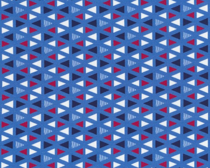 Glatter kühler Baumwolljersey SEASIDE TRIANGLE, diagonale Dreieck-Streifen, jeansblau-dunkelrot