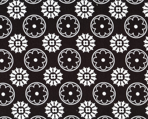 Patchworkstoff mit Blumenkreisen, weiß-schwarz