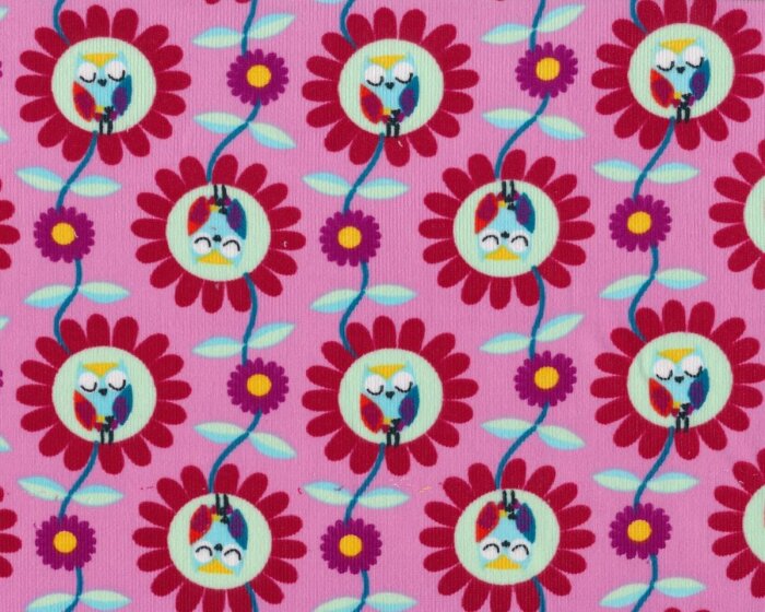 Feincord OWLS GARDEN, Eulenblumen, rosa-dunkelrot