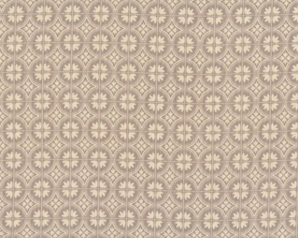 B-Ware Patchworkstoff "Serenata" mit Karo-Ornament-Kreisblüten, beigegrau-hellbeige