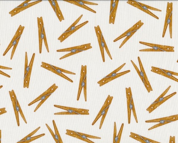 Patchworkstoff EVERYDAY FAVORITES, Wäscheklammern, hellbraun-weiß