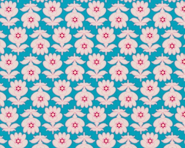 Feiner Popeline-Patchworkstoff "Floressence" mit regelmäßigen Blumen, helles petrol-helles altrosa