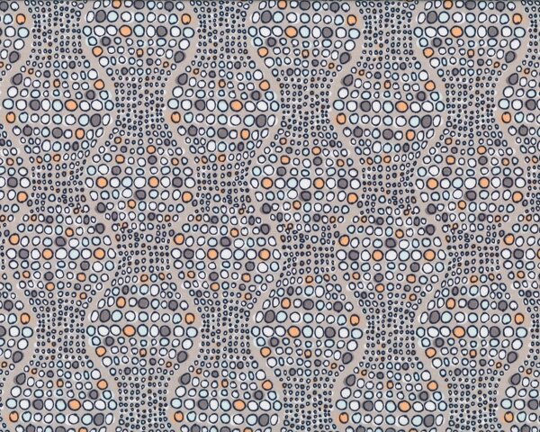 Feiner Popeline-Patchworkstoff INDIAN SUMMER, Wellen-Kreise-Muster, dunkelgrau