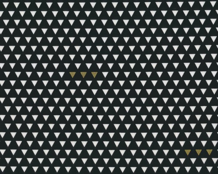 Patchworkstoff FOUR CORNERS, Dreiecke, schwarz-weiß-gold metallic