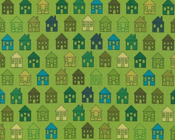 Patchworkstoff QUILTERS BASIC PERFECT, kleine Häuser, maigrün-aqua