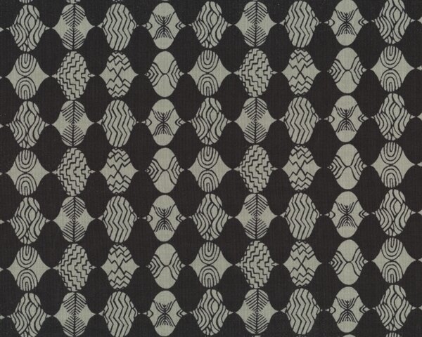 Patchworkstoff "Curious Nature" mit ovalem Rautenmuster, schwarz-helles steingrau