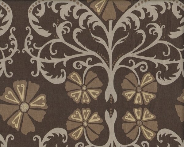 Baumwoll-Leinen-Stoff JENAVEVE LINEN, Blüten-Ranken, dunkelbraun, Free Spirit