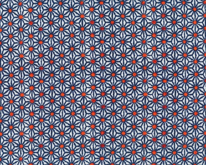 Patchworkstoff INDI IKAT, Blumen-Sterne, nachtblau-orange