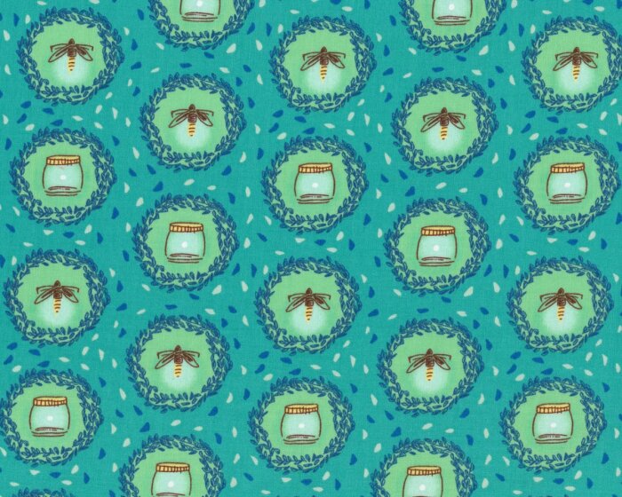 Patchworkstoff WEE WANDER, Kränze mit Bienen, mintgrün