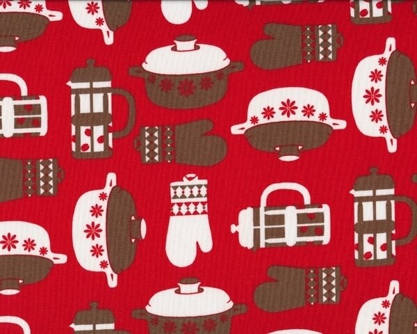 Deko-Westfalenstoff LIVING HEISSE KÜCHE, Töpfe und Pfannen, rot