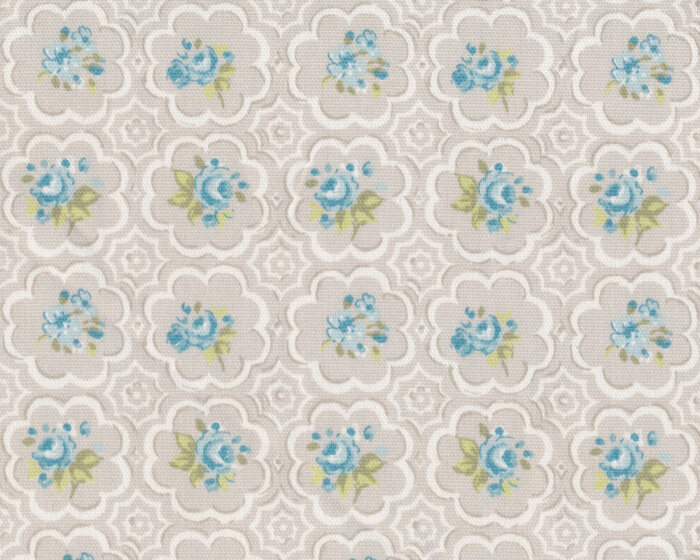 Englischer Dekostoff Clarke & Clarke ROSE TILE, Ornament-Rosen, natur dunkel
