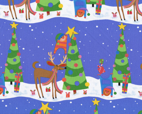 Patchworkserie "Special Christmas" mit fröhlichem Weihnachtselch im Schnee, mittleres hellblau