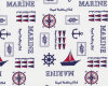 Westfalenstoff HAMBURG, Seegelboote, Steuerrad und Anker, dunkelblau-gebrochenes weiß