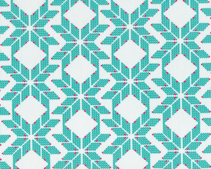 Feiner Popeline-Patchworkstoff RECOLLECTION, Norweger-Strick-Sterne, weiß-helles petrol