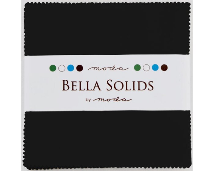 Precuts Charm Pack BELLA SOLIDS, 12,5 x 12,5 cm, 42 Quadrate, schwarz, Moda Fabrics