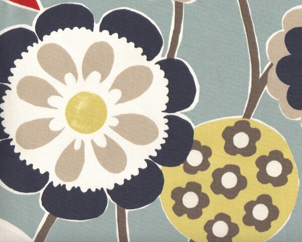 Englischer Dekostoff Clarke & Clarke IMPRESSIONS FANFARE, Riesen-Blumen, helles graublau