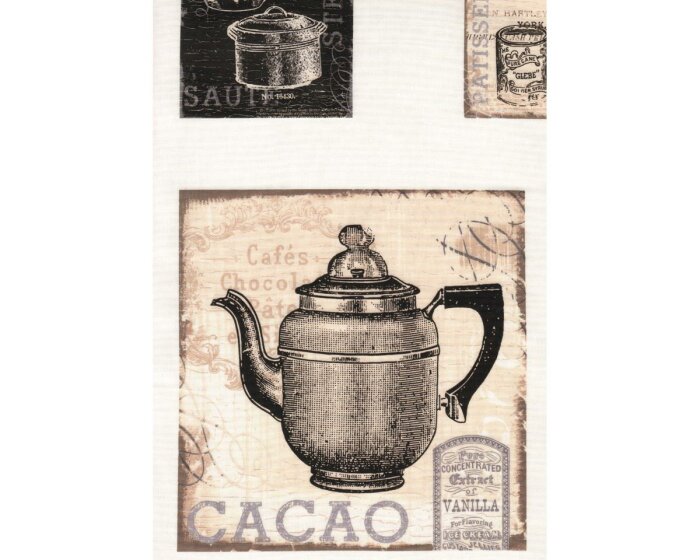 60-cm-Rapport Patchworkstoff IVORY KITCHEN, klassische Küchen-Bilder, hellbeige-schwarz