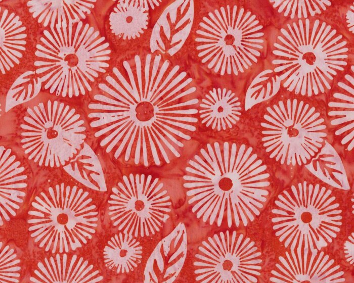 Batik-Patchworkstoff LATITUDE BATIKS, Margeriten-Blüten, hellrot-helles lachsrosa, Moda Fabrics