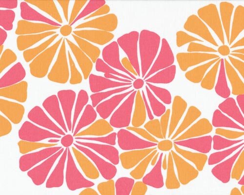 Patchworkserie Del Hi mit großen kreisrunden Blüten, orange-weiß