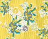 Feiner Popeline-Patchworkstoff "Lilly Belle" mit Blütenarrangement auf Wabengrund, stumpfes gelb-petrol
