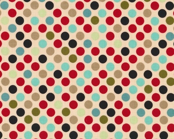 Patchworkstoff "Serenity" mit großen Punkten, rot-schwarz-türkis